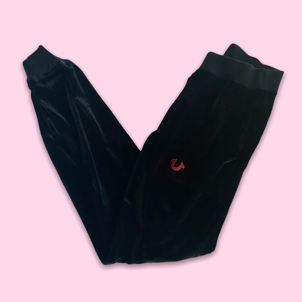 true religion velour/velvet black joggers with pockets